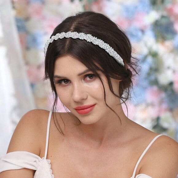 Rhinestone Homecoming Head Chain Jewelry Silver Sparkly Elastic Headband Forehea - Picture 7 of 9